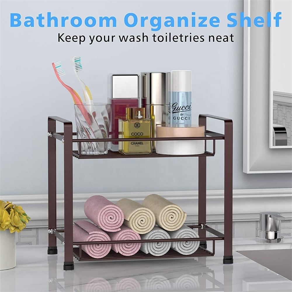 Bathroom Countertop Organizer 2 Tier Detachable Kitchen Spice Rack Wire Basket Storage Counter Shelf