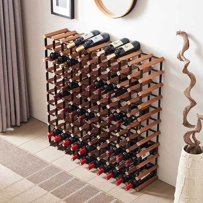 Floor Bamboo Wine Shelf Holder Display bottle Storage Wood Wine Rack stackable Modular Wooden Wine Rack