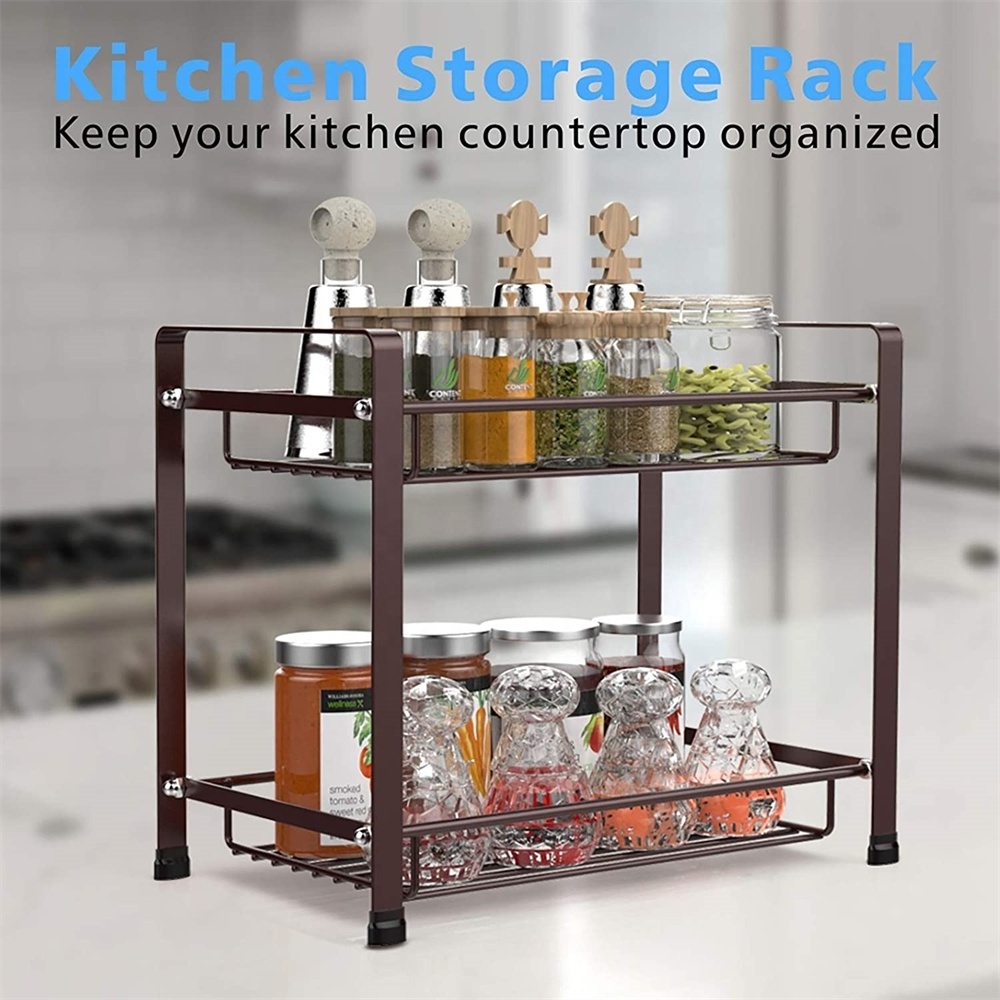 Bathroom Countertop Organizer 2 Tier Detachable Kitchen Spice Rack Wire Basket Storage Counter Shelf