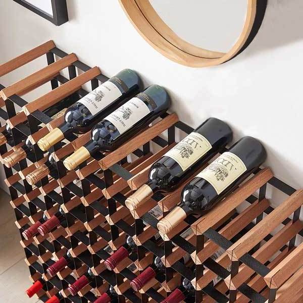 Floor Bamboo Wine Shelf Holder Display bottle Storage Wood Wine Rack stackable Modular Wooden Wine Rack