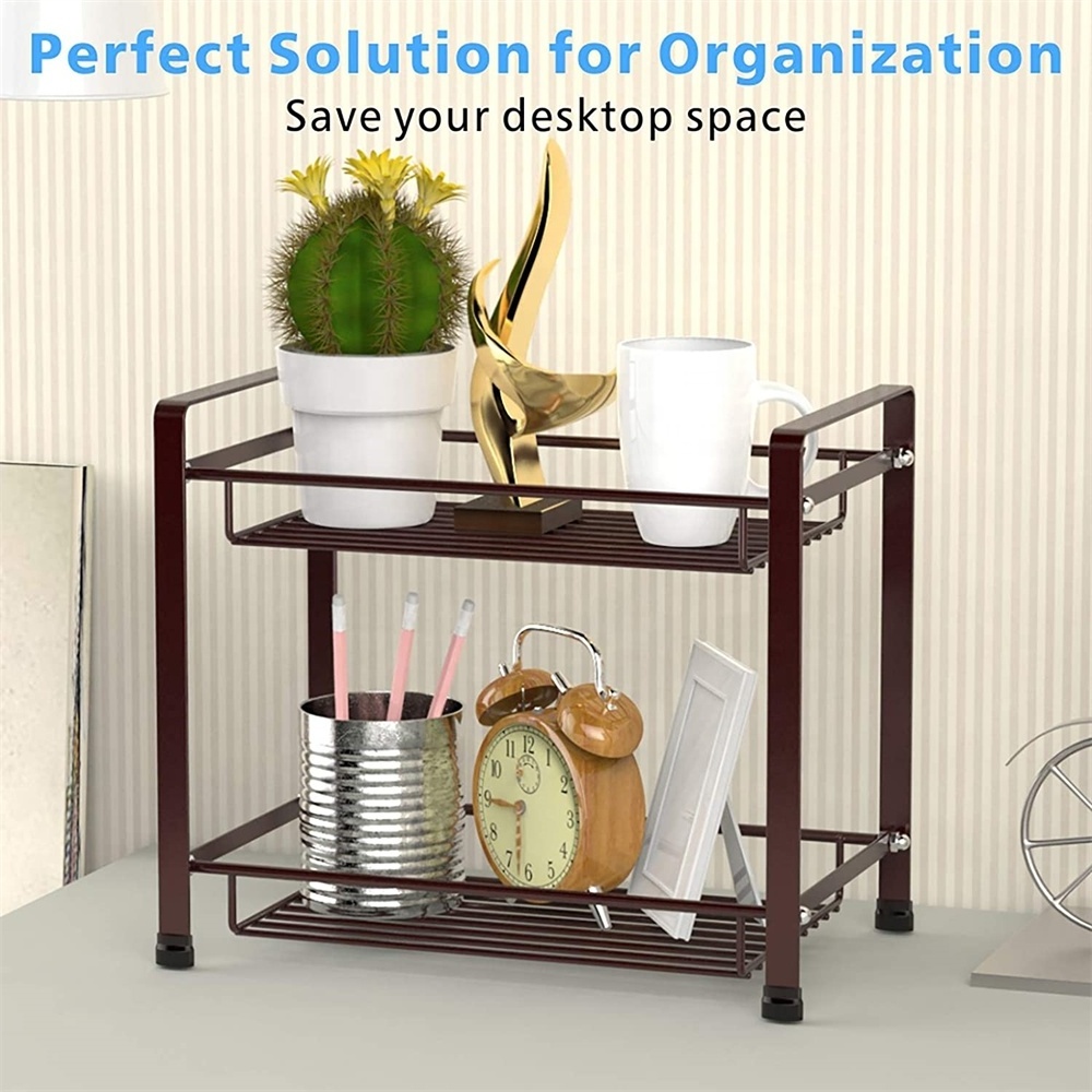 Bathroom Countertop Organizer 2 Tier Detachable Kitchen Spice Rack Wire Basket Storage Counter Shelf