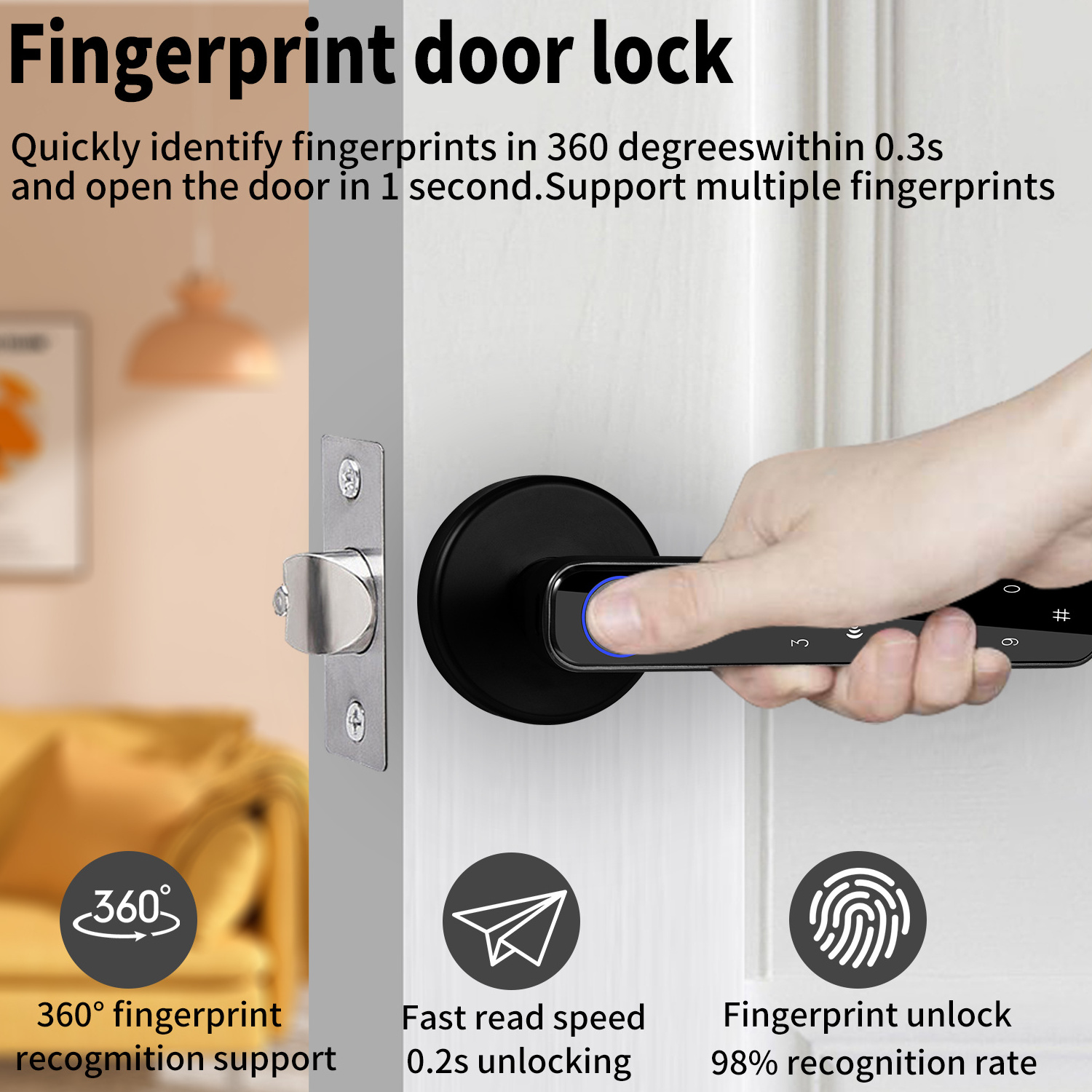 Smart Lock Fingerprint Passcode Keyless Entry Door Lock for Home Security