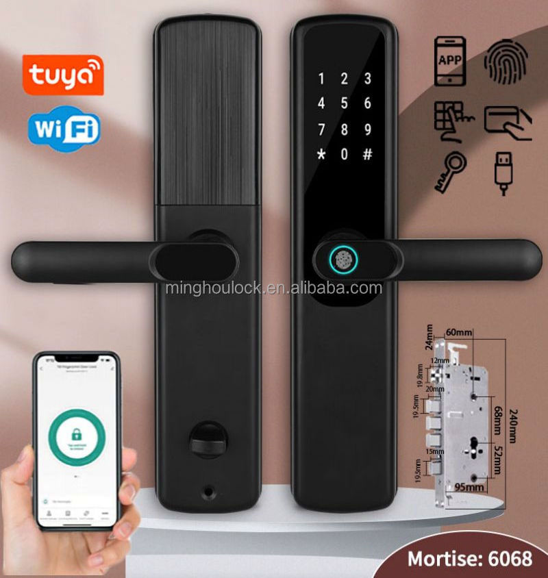 High Security Electric Digital Fingerprint Smart Door Lock With Wood Door Smart Door Lock Deadbolt