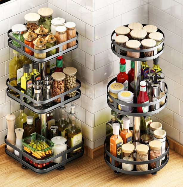 Rotating seasoning storage rack, kitchen countertop corner multifunctional storage box