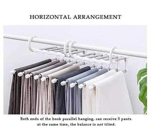 Multi-Layer Hanging Pants 5 in 1 Pants Rack Stainless Steel Pants Hangers Folding Storage Rack Space Saver Storage for Trousers