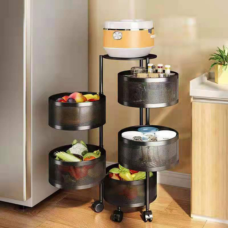 360 Degree Square/Round Structure Saves Space Kitchen Floor Rotating Shelf Kitchen Vegetable Rack With Wheels