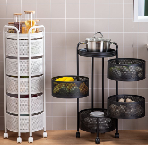 kitchen floor multi-layer household cylindrical storage 3 4 5 layers fruit and vegetable shelf circular rotating shelf