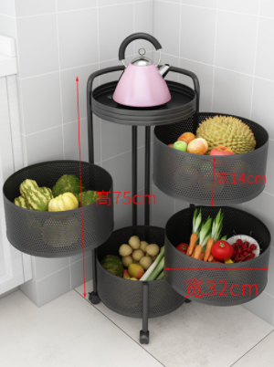 kitchen floor multi-layer household cylindrical storage 3 4 5 layers fruit and vegetable shelf circular rotating shelf