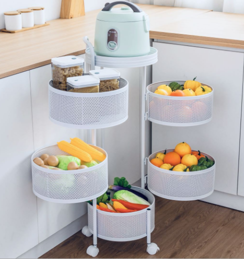 kitchen floor multi-layer household cylindrical storage 3 4 5 layers fruit and vegetable shelf circular rotating shelf