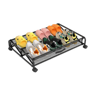 Bed bottom storage shoe rack with 360  universal wheel movable shoe storage and organizing storage rack under the bed