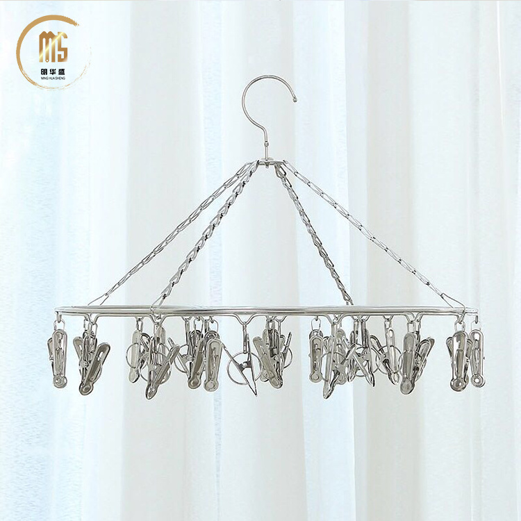 Round Stainless Steel Clothes 26 Clip Drying Rack For Hanging Socks Towel Scarf Drying Hanger