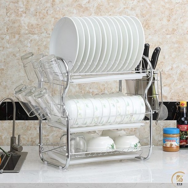 Latest Products Wall Mounted Type Kitchen Stainless Steel 3 Tier Dish Rack Storage Racks