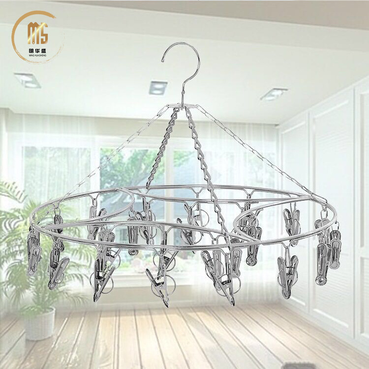 Round Stainless Steel Clothes 26 Clip Drying Rack For Hanging Socks Towel Scarf Drying Hanger