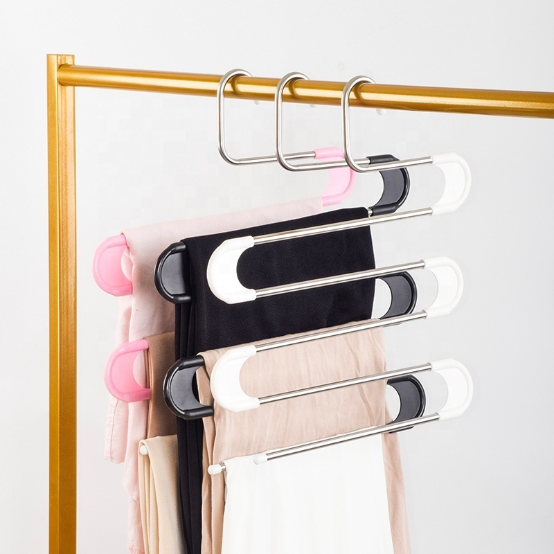 S Type Cloth Dryer Hangers 5 Layers Foldable Multi-Purpose Metal Pants Hangers Rack for Belt, Ties