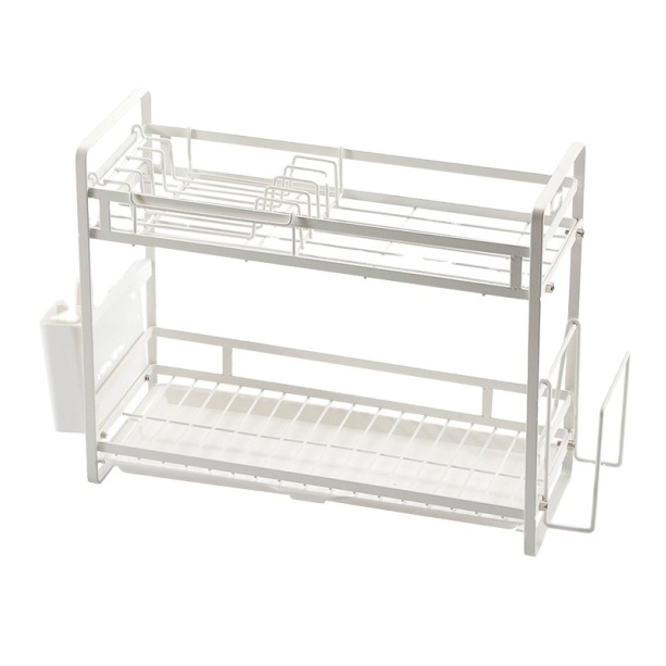 Stainless Steel Storage Rack Kitchenware 2 Tier Paint Plate Bowl Chopsticks Drain Sink Kitchen Organizer Rack Storage