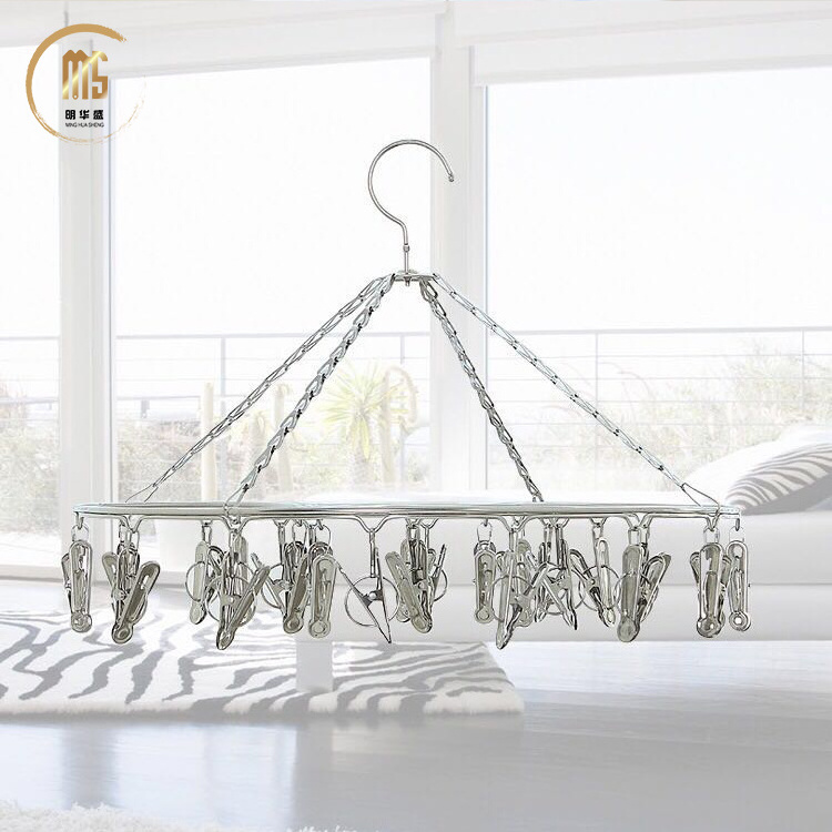 Round Stainless Steel Clothes 26 Clip Drying Rack For Hanging Socks Towel Scarf Drying Hanger