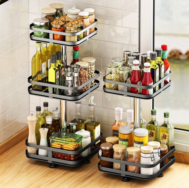 Rotating seasoning storage rack, kitchen countertop corner multifunctional storage box