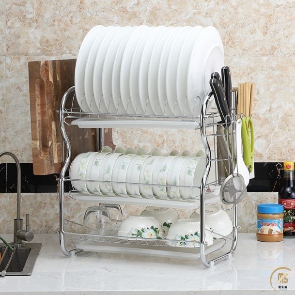 Latest Products Wall Mounted Type Kitchen Stainless Steel 3 Tier Dish Rack Storage Racks