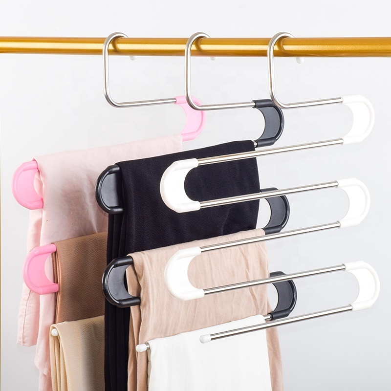 S Type Cloth Dryer Hangers 5 Layers Foldable Multi-Purpose Metal Pants Hangers Rack for Belt, Ties