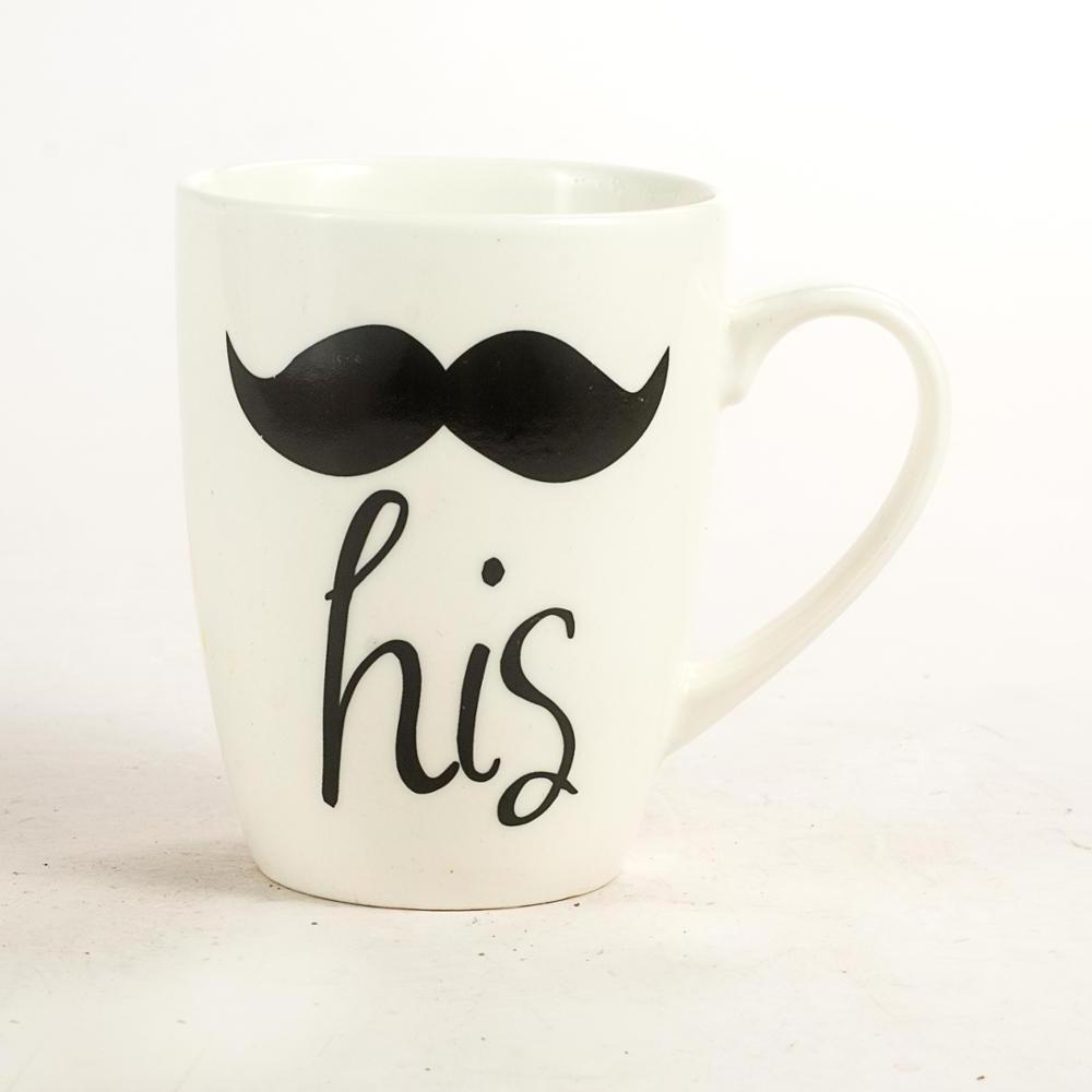 White porcelain mugs wholesale his and hers ceramic coffee mug with mustache lips beard for wedding gift