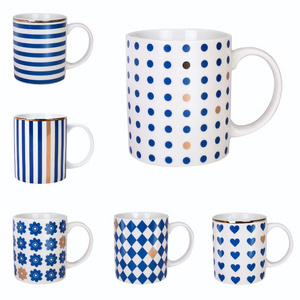 11oz Best Gift Idea Blue Colors coffee tea gold trim white ceramic mugs new bone china coffee mug