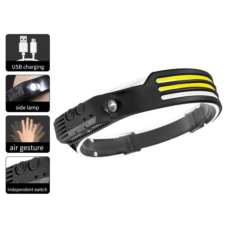 3 Strips 8 Lighting Modes Headlamp Sensor Rechargeable Induction LED Camping Hunting Camping Head Lights