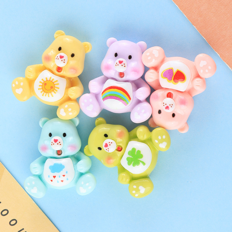 Cartoon Rainbow Bear Cream Glue DIY Accessories Resin Bear Resin Flatback Bear For Decoration