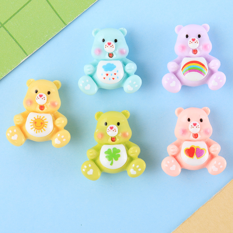 Cartoon Rainbow Bear Cream Glue DIY Accessories Resin Bear Resin Flatback Bear For Decoration