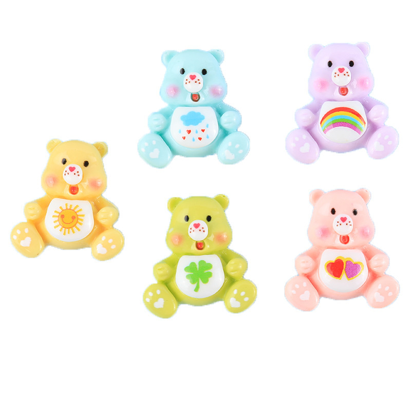 Cartoon Rainbow Bear Cream Glue DIY Accessories Resin Bear Resin Flatback Bear For Decoration