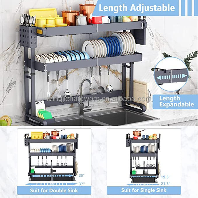 Best Selling 54-94cm large storage kitchen counter holders sink organization over the sink dish drying drainer rack