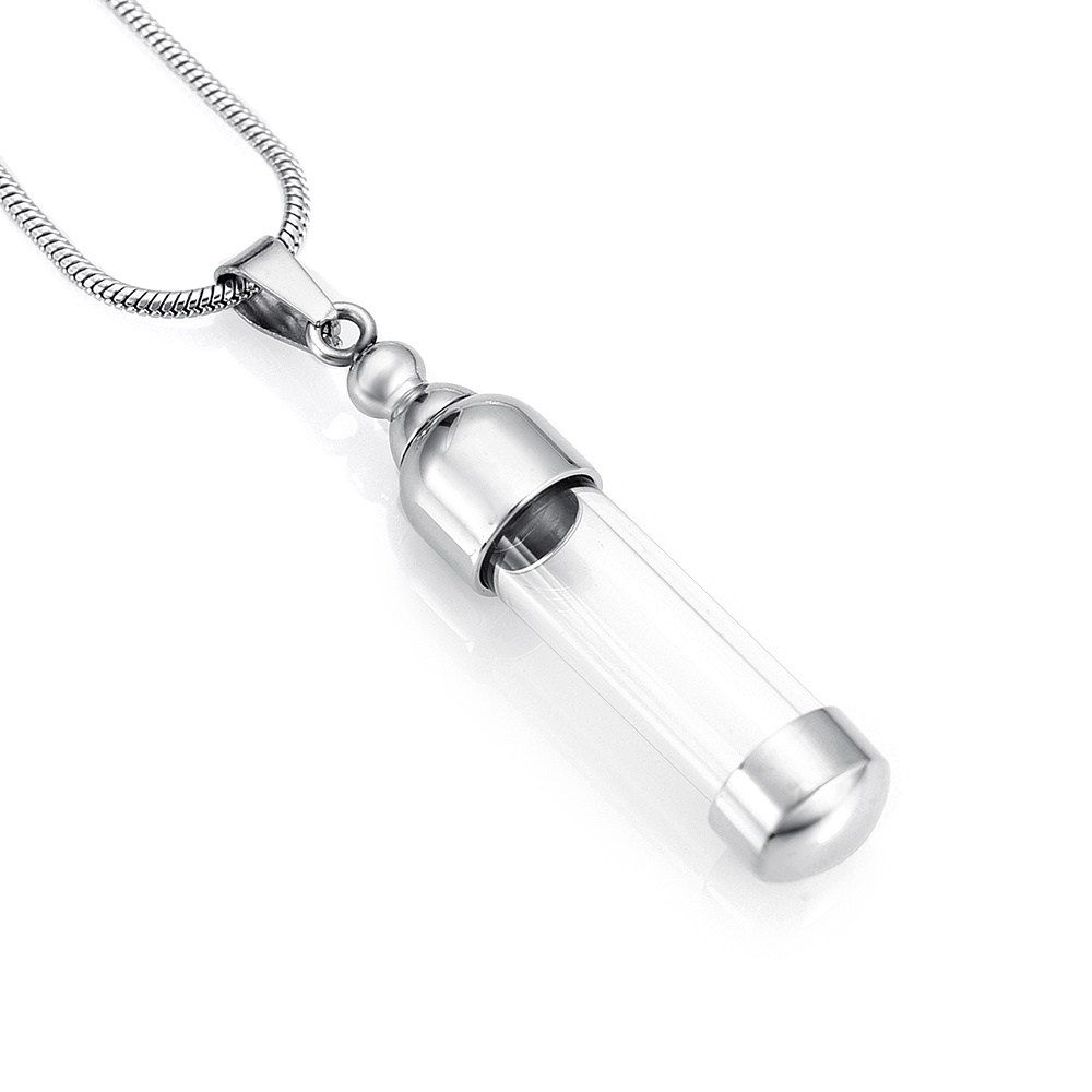 IJD9887 Eternal Love Glass Tube Cremation Keepsake Locket Hold More Loved One's Ashes Stainless Steel Cremation Jewelry Necklace