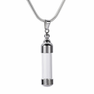 IJD9887 Eternal Love Glass Tube Cremation Keepsake Locket Hold More Loved One's Ashes Stainless Steel Cremation Jewelry Necklace