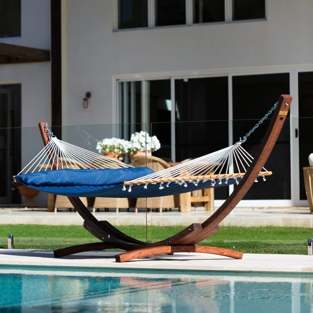 Wooden Hammock Stand & Stone Stripe Hammock Stand with Spreader Bar Hammock for All Weather