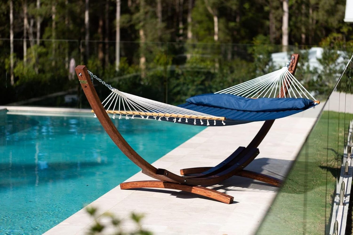 Wooden Hammock Stand & Stone Stripe Hammock Stand with Spreader Bar Hammock for All Weather