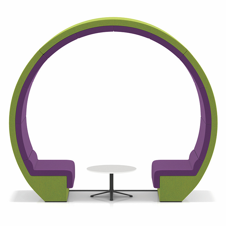 Moon shape curved fabric meeting pod with seating