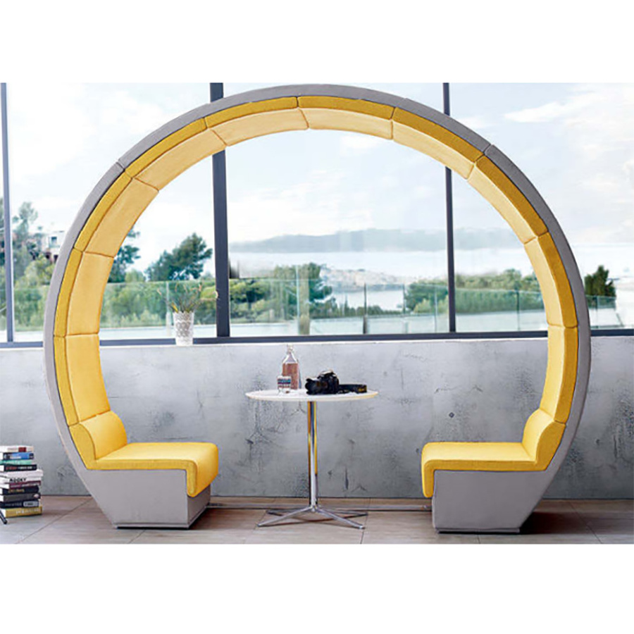 Moon shape curved fabric meeting pod with seating