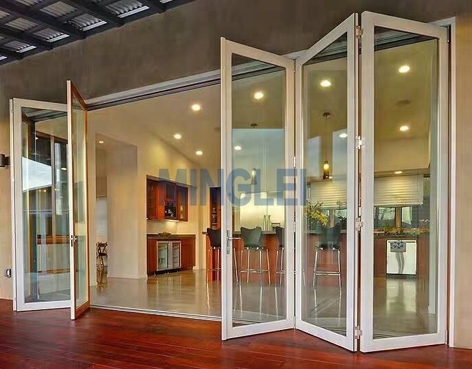 Minglei Large size veranda aluminum bifold glass folding doors