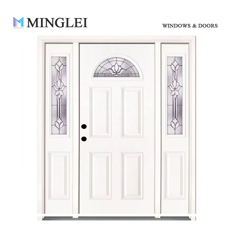 Minglei Exterior contemporary residential solid front fiberglass entry door with sidelights