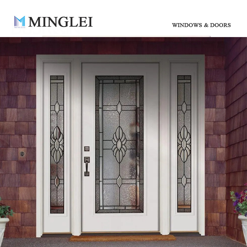 Minglei prefinished exterior fiberglass entry doors with sidelights