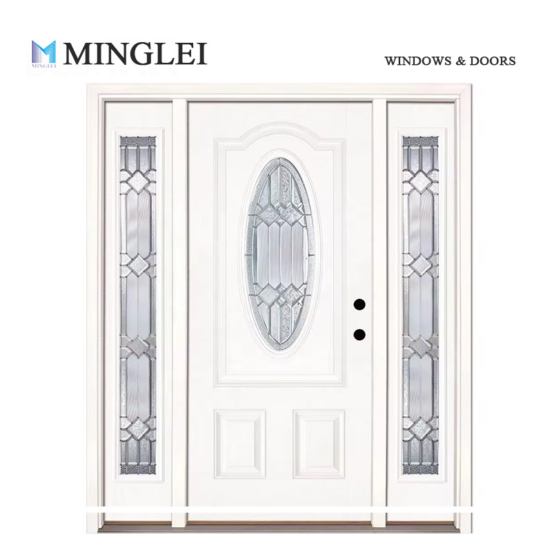 Minglei Exterior contemporary residential solid front fiberglass entry door with sidelights