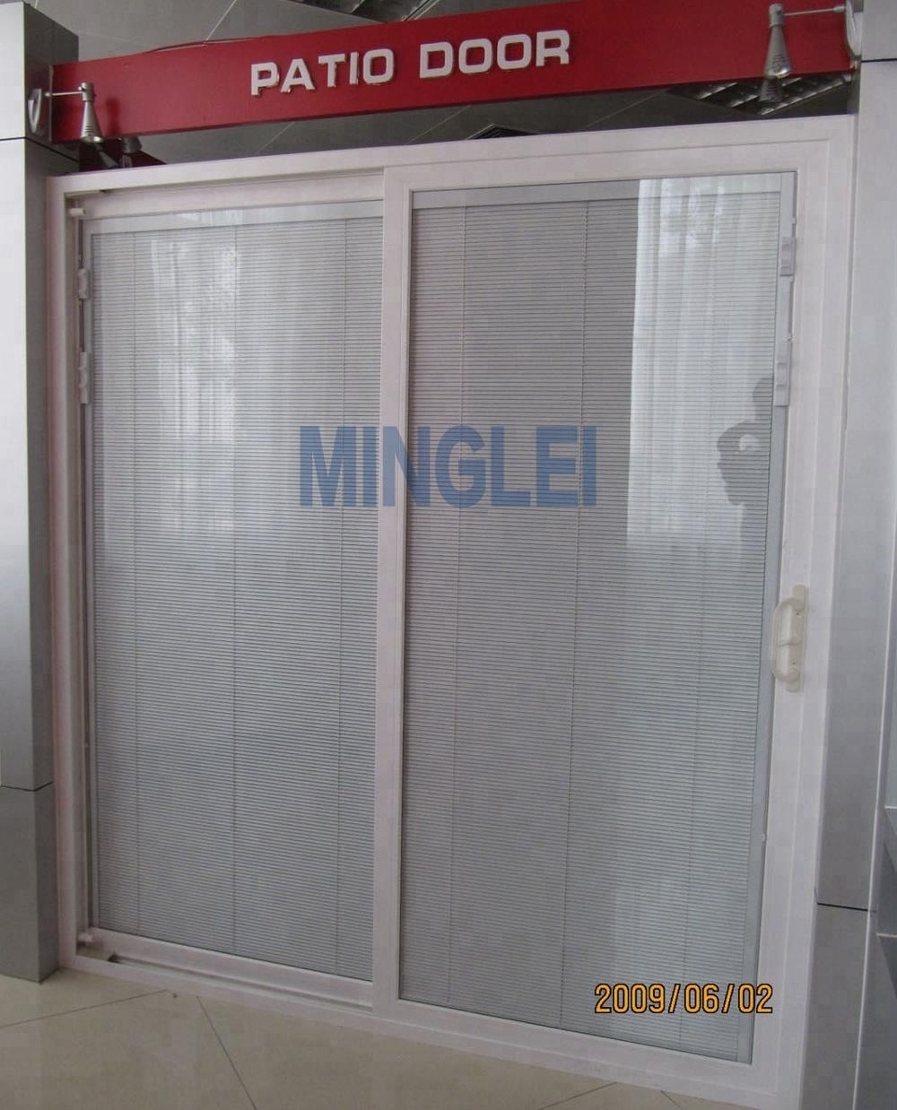 Minglei Horizontal blinds sliding glass exterior pvc doors for balcony