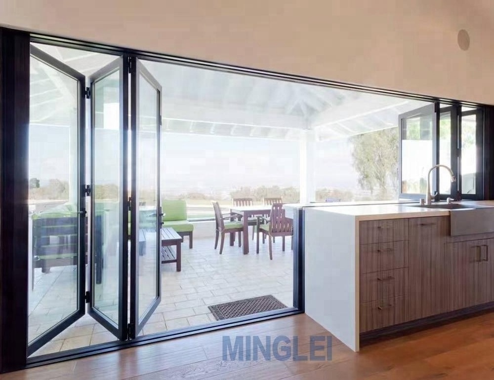 Minglei Large size veranda aluminum bifold glass folding doors