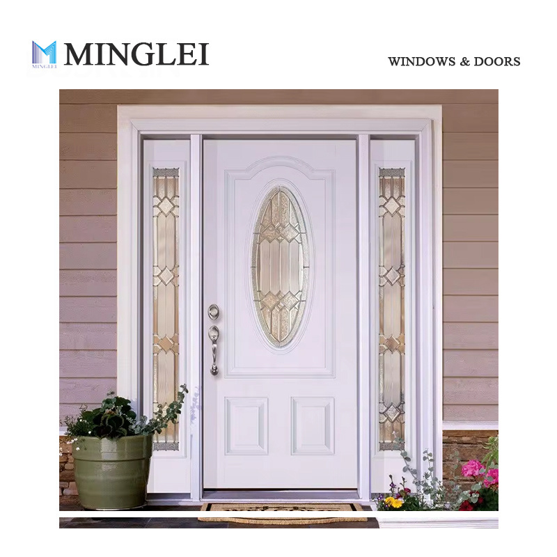 Minglei Exterior contemporary residential solid front fiberglass entry door with sidelights