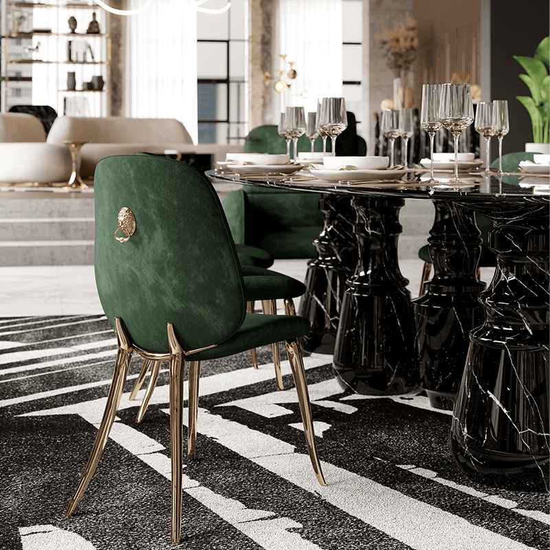 Italian design home furniture villa high quality copper leg leather or velvet fabric fancy dining room chair luxury dining chair