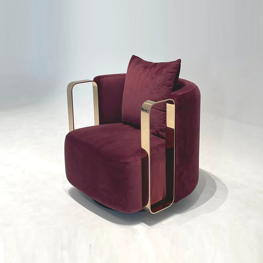 Luxury modern swivel metal single chairs velvet fabric bedroom recliner armchair set leisure furniture living room sofa chair