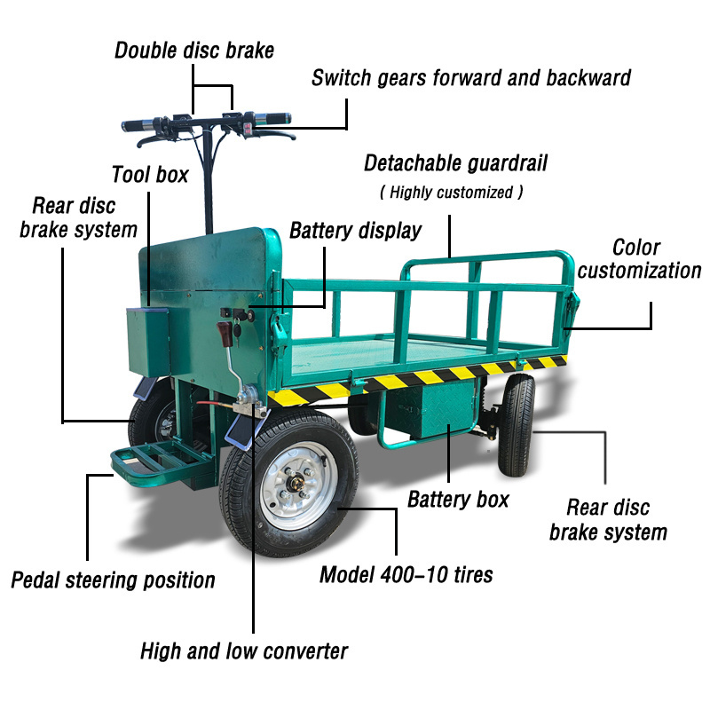 Electric four-wheel multi-functional trolley cart can move forward and backward for airport baggage handling