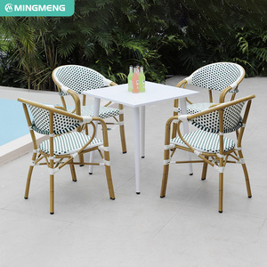 Outdoor Patio Furniture French Style wicker woven armchairs aluminum frame Rattan Chair Paris Cafe Parisian Bistro Chairs