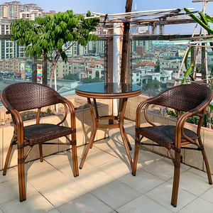 Modern Luxury Restaurant Outdoor Dining chair Garden Furniture Braided Rope Rattan Chair With Black Powder Coated Legs