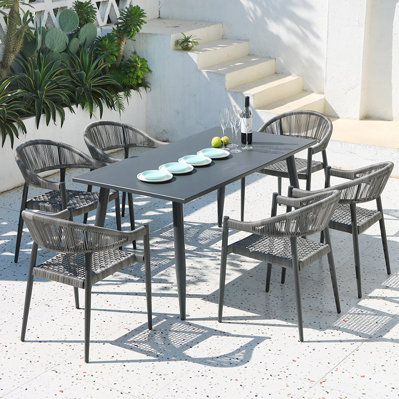 Outdoor Woven Aluminum Garden Chairs French Pvc Stackable Wholesale Discount Bistro Balcony Rattan Alloy Set