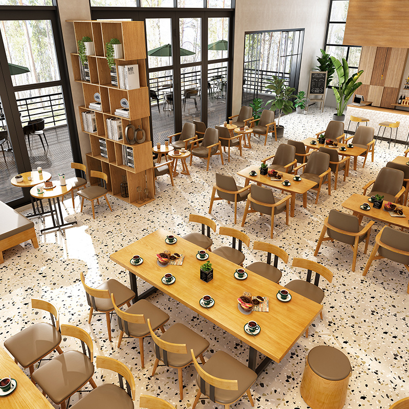 New Trend Cafe Table Set Restaurant Chairs Metal Commercial Restaurant Booths with Tables Wooden Wood Modern Solid PU Leather